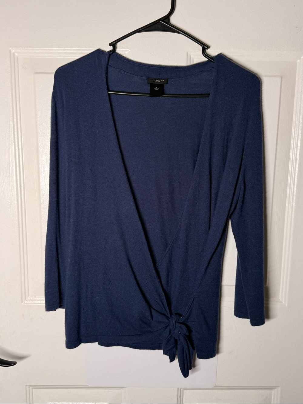Ann Taylor Navy Tie-Front Wrap Blouse